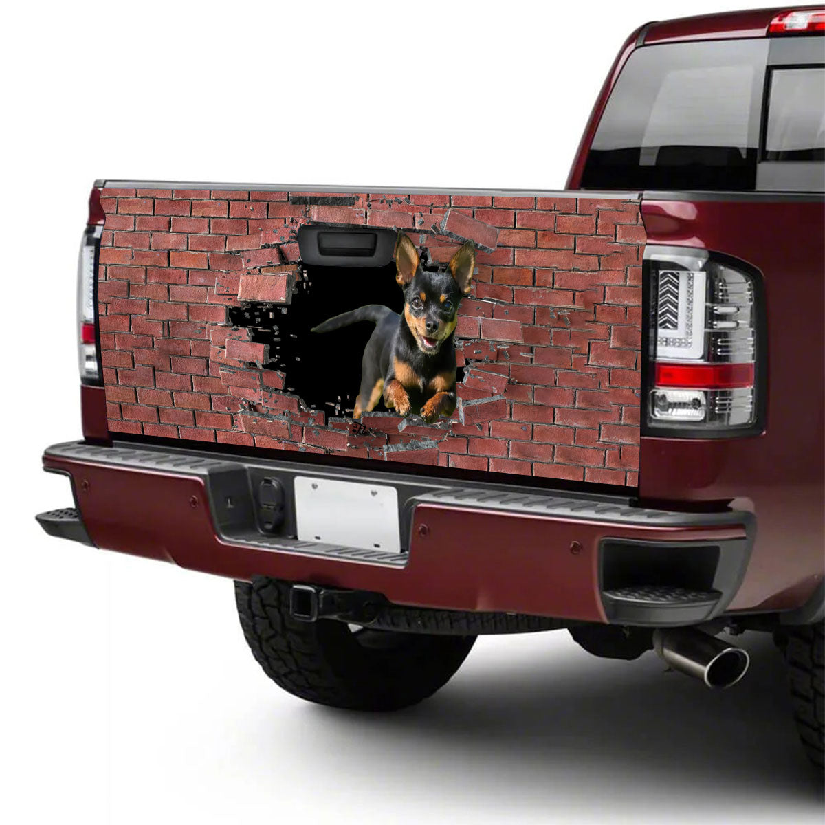 Petthouse | Chihuahua Tailgate Mural Chihuahua Puppy Tailgate Wraps For Trucks Broken Brick Print Graphic Wrap