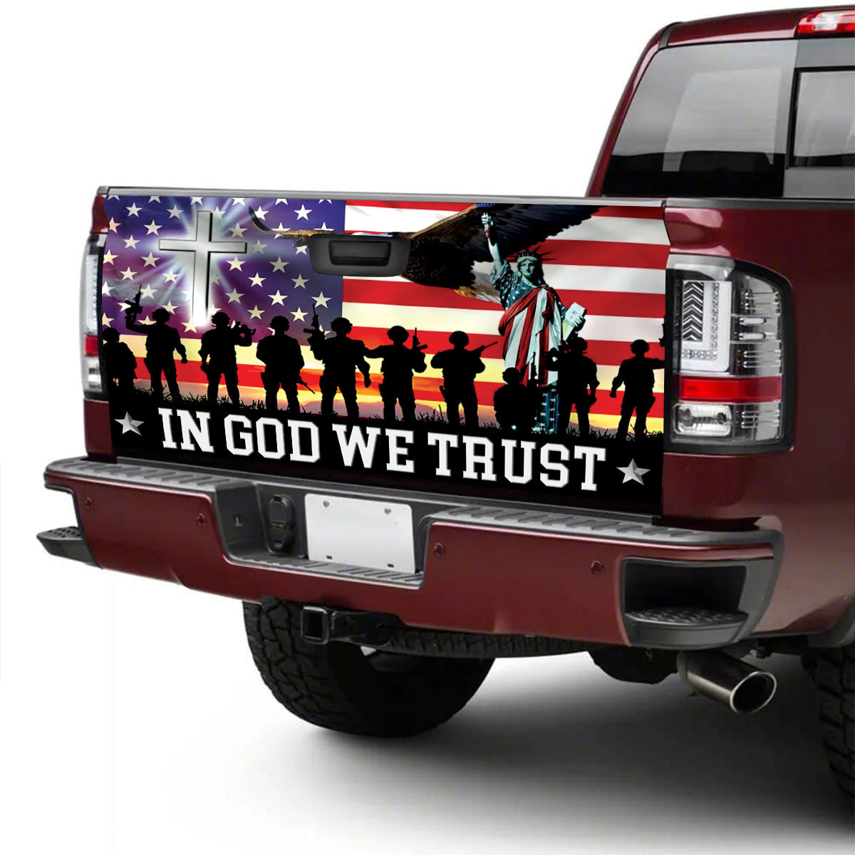 Petthouse | In God We Trust American Army Veteran Tailgate Wrap Decal Truck Decoration