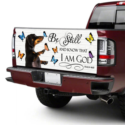 Petthouse | Dachshund With Butterflies Truck Tailgate Wrap Playful Dog Tailgate Mural For Christian Dog Mom Dad