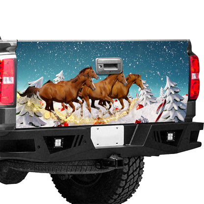 Petthouse | Brown Horses Tailgate Wrap Running Horses Tailgate Cover Christmas Horse Wrap Horse Lover Gift