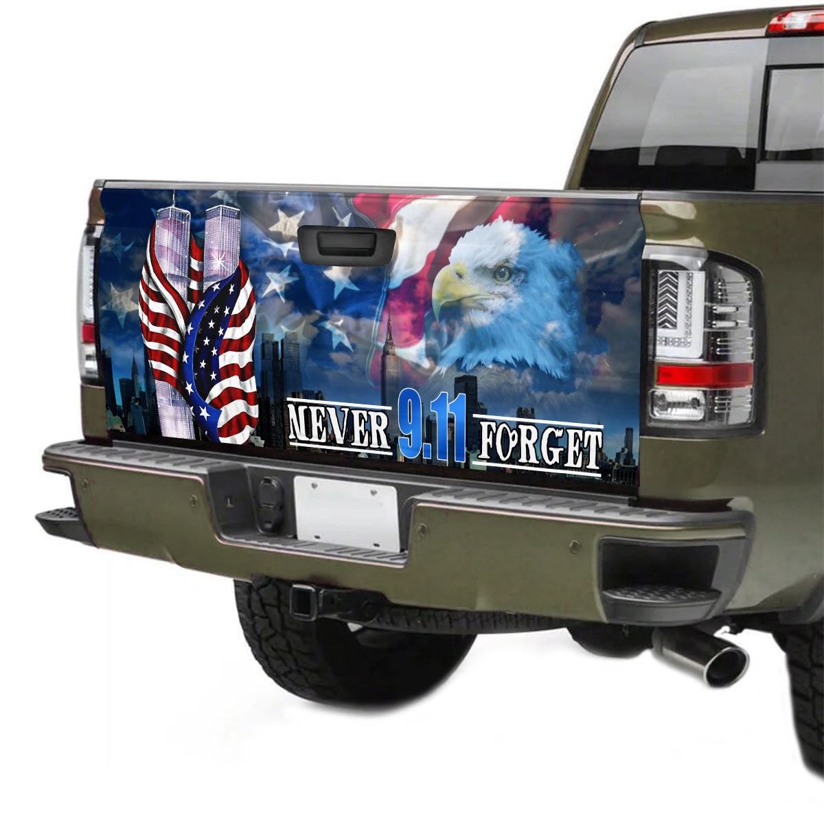 Petthouse | American Flag 9/11 Never Forget Tailgate Wrap American Eagle Tailgate Graphic Patriots Gifts