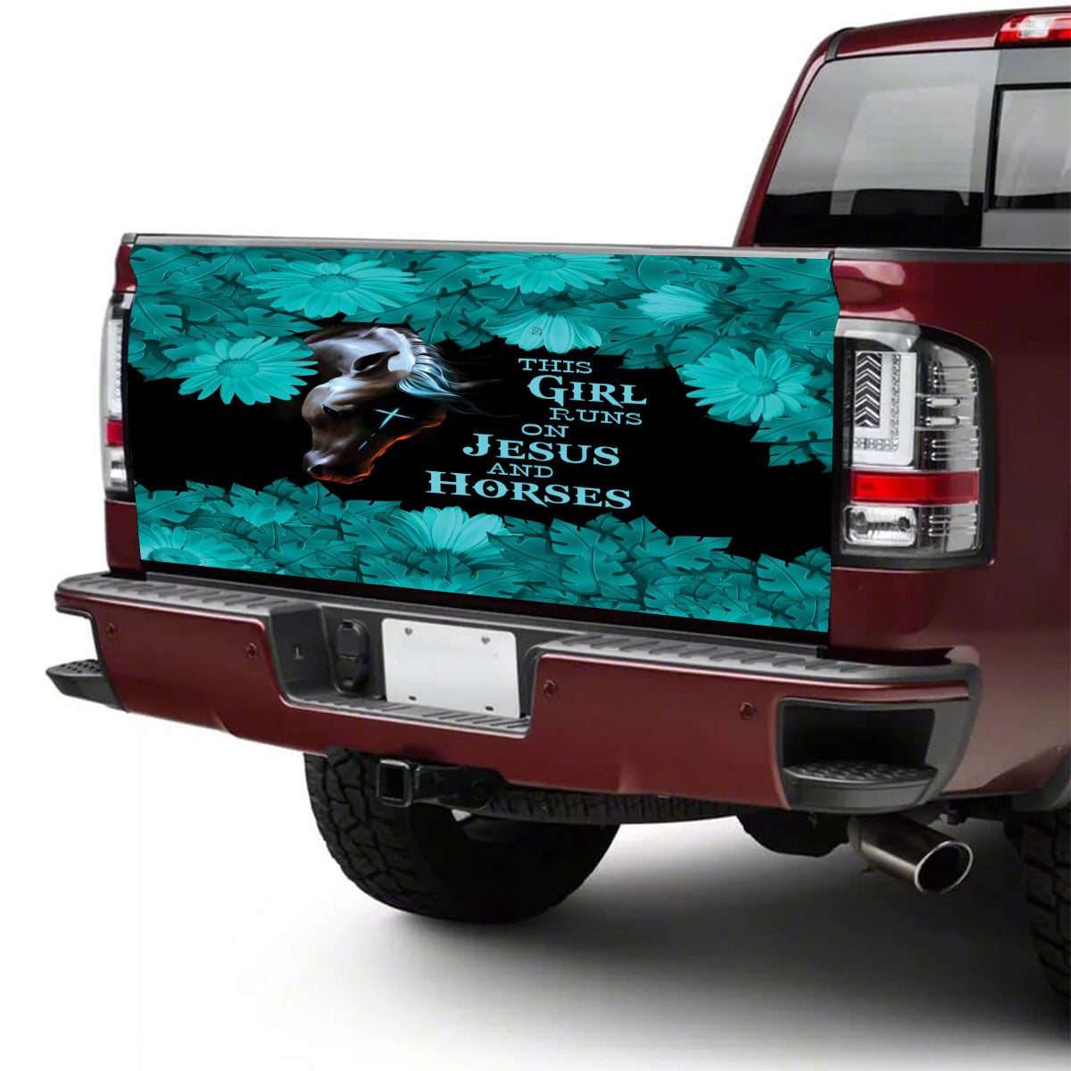 Petthouse | This Girl Runs On Jesus And Horses Tailgate Wrap Horse Christ Tailgate Wrap Car Decoration