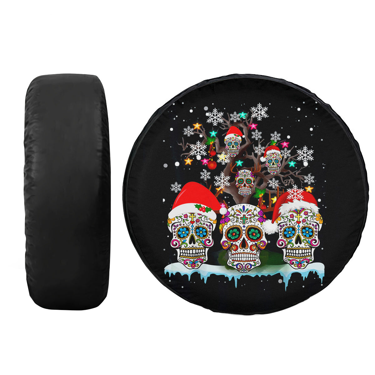 Petthouse | Sugar Skull Christmas Spare Tire Cover, Christmas Skull Wheel Cover, Christmas Tree Car Decor