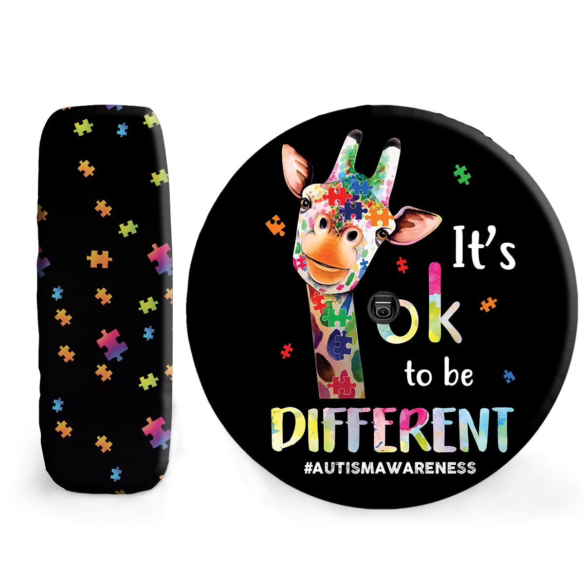 Petthouse | Giraffe Spare Wheel Cover Autism Awareness Car Seat Protector It's Ok To Be Different Spare Tire Cover