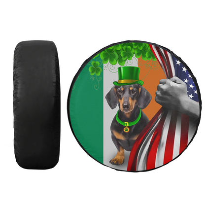 Petthouse | Dachshund Puppy In Hat Spare Tire Cover Ireland American Flag Tire Cover Happy St Patrick's Day Gift