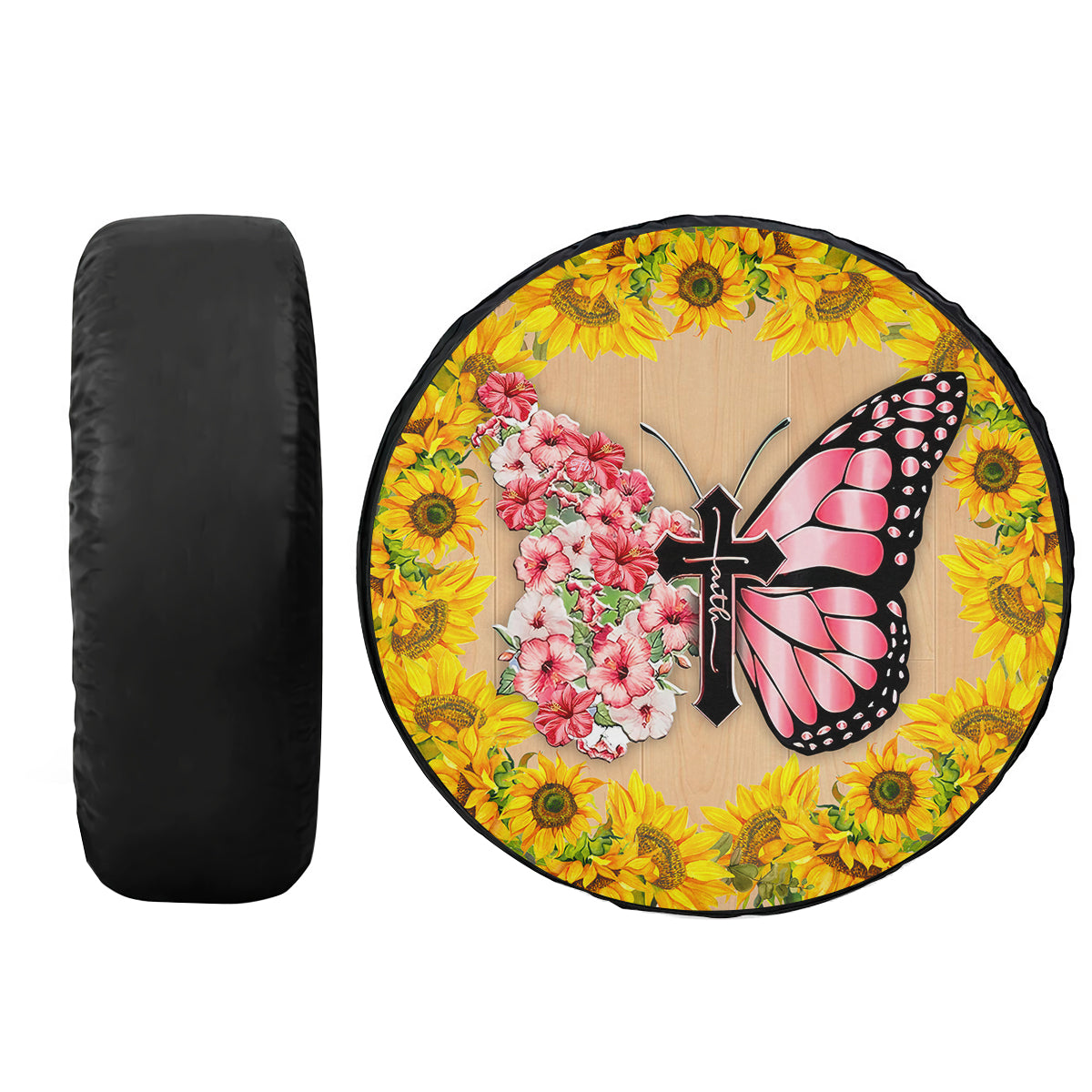 Petthouse | Christ Butterfly Tire Cover Hibiscus Pattern Tire Cover Sunflower Pattern Cover Car Decoration