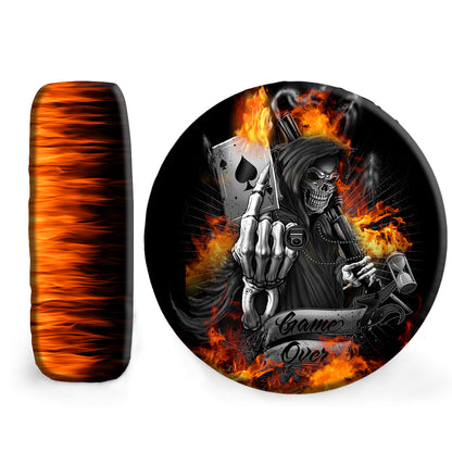 Petthouse | Game Over Spare Tire Cover Death Fire Tire Cover Horror Movie Tire Cover Halloween Tire Cover Decor