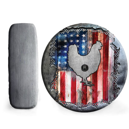 Petthouse | Chicken Spare Tire Cover Funny Chicken Tire Cover American Flag Tire Wrap Patriot Car Decoration