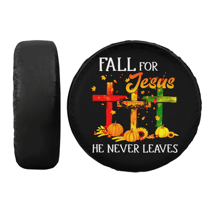 Petthouse | Fall For Jesus He Never Leaves Spare Tire Cover Cross Autumn Wheel Cover Autumn Pumpkin Sunflower