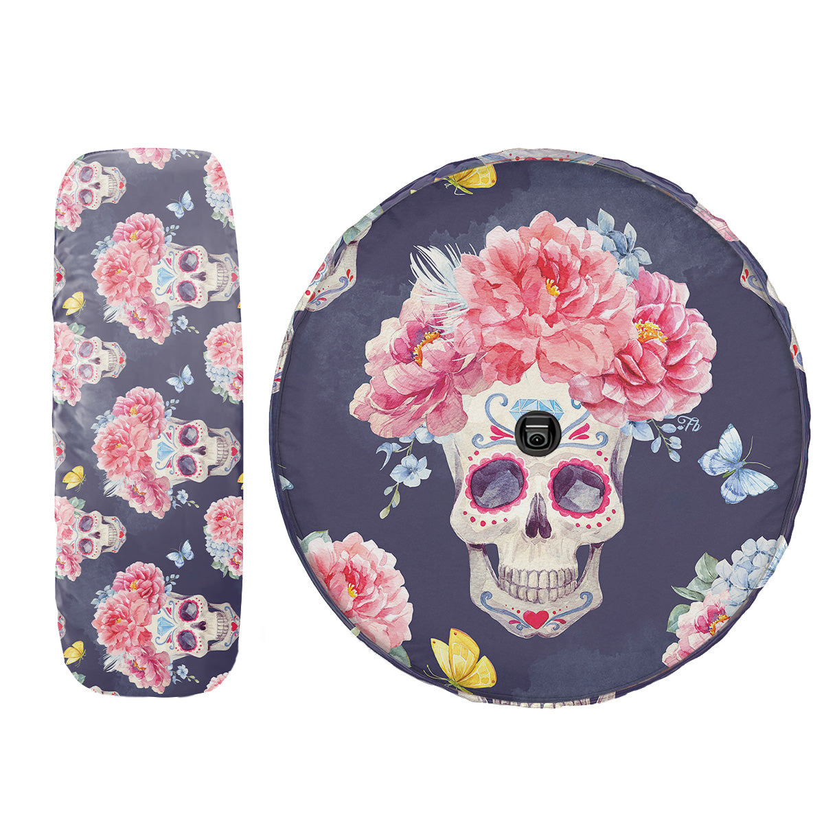 Petthouse | Sugar Skull Spare Tire Cover Flower Tire Cover Vintage Art Wheel Covers Car Accessories