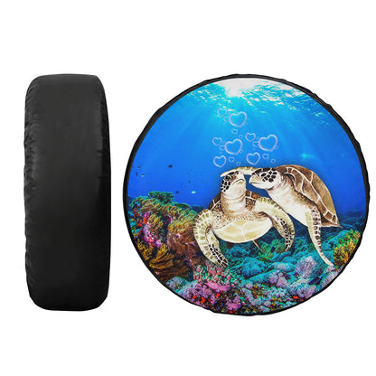 Petthouse | Couple Turtle In Love Spare Tire Cover Undersea Artwork Tire Wrap Sea Turtle Wrap Car Decoration