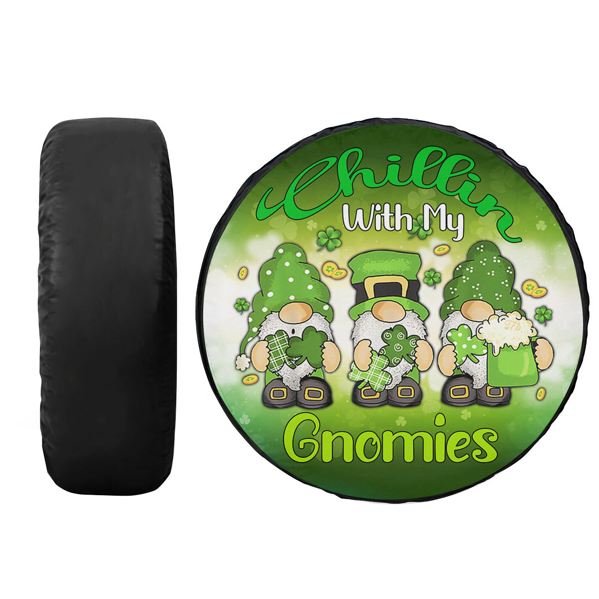 Petthouse | St Patrick's Day Lucky Clover Tire Covers Chillin With My Gnomes Tire Cover Happy St Patrick's Day