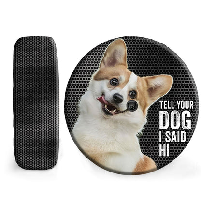 Petthouse | Corgi Dog Spare Tire Cover Cute Trailer Tire Cover Dog Say Hi Waterproof Spare Tire Cover