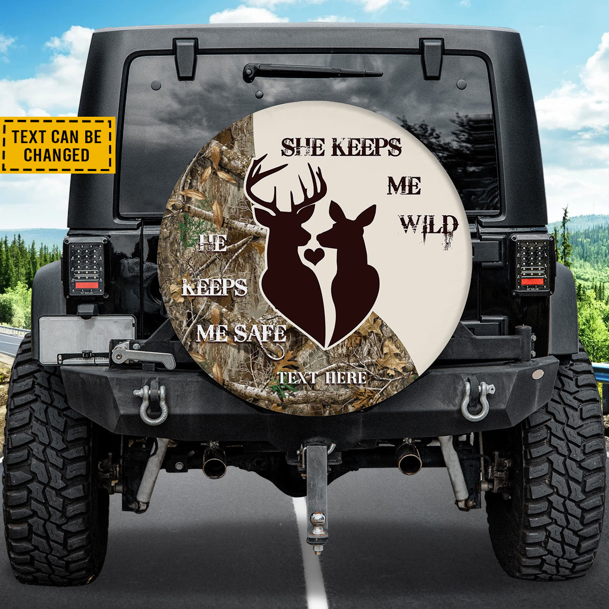 Petthouse | Customized Tire Cover Deer Couple Wrap He Keeps Me Safe Cover She Keeps Me Wild Cover Car Decor