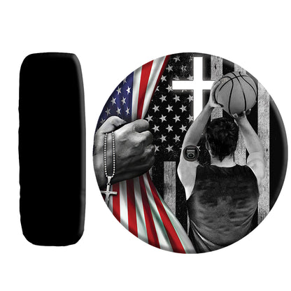 Petthouse | Basketball Player American Flag Jesus Christ Bible Spare Tire Cover Car Accessories Men Gift