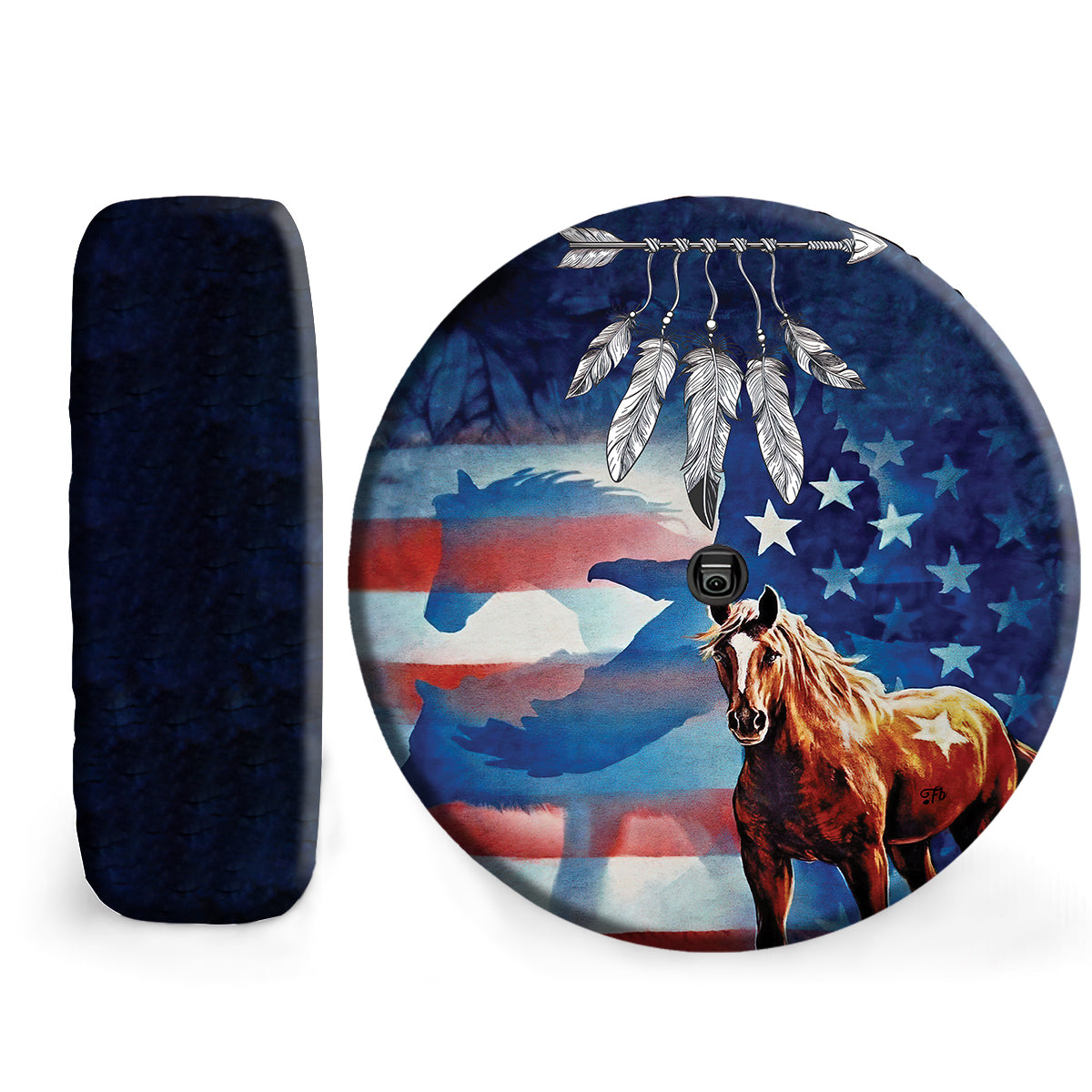 Petthouse | Horse American Patriot Spare Tire Cover Native American Feather Horse Soul Wheel Cover Cowboy Gift