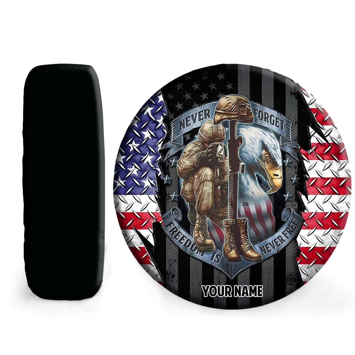 Petthouse | Customized Veteran Eagle America Flag Steel Pattern Spare Tire Cover Veteran Never Forget Freedom