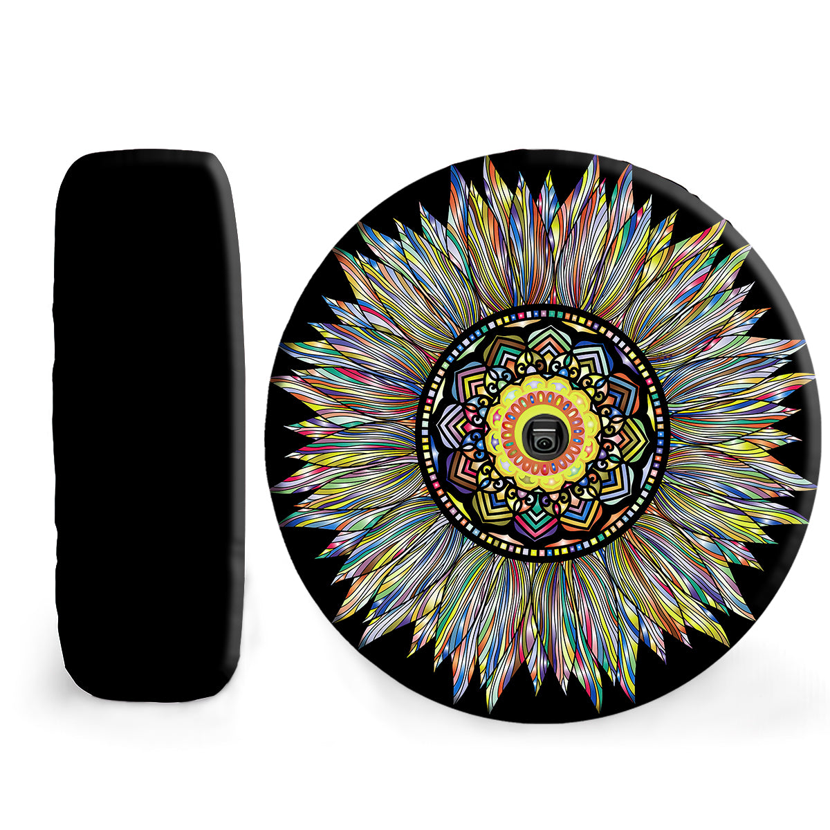 Petthouse | Sunflower Mandala Spare Tire Cover Prismatic Sunflower Tire Wheel Protector Psychedelic