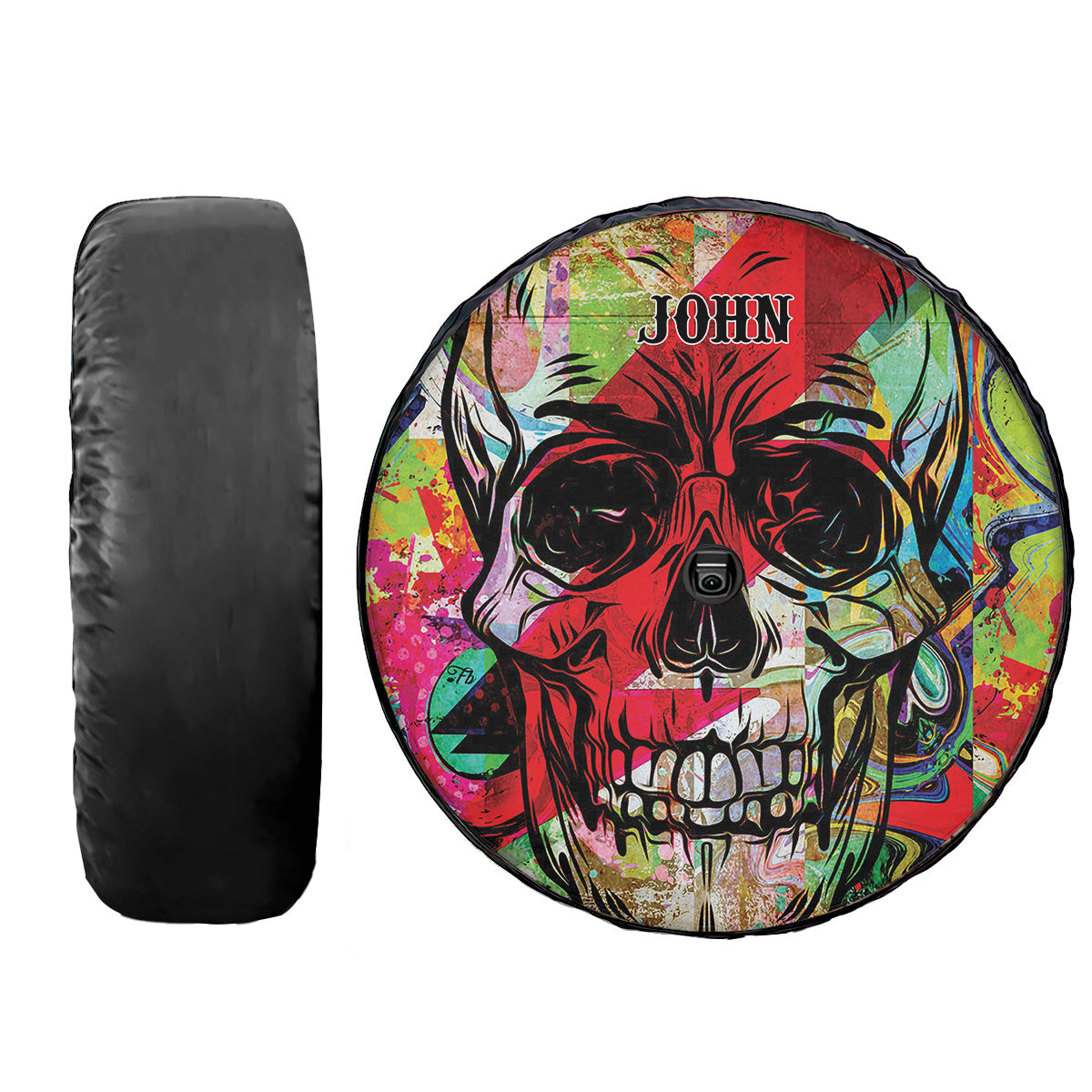 Petthouse | Skull Spare Tire Cover Custom Name Tire Cover Graffiti Skull Tire Wrap Horror Style Car Accessory