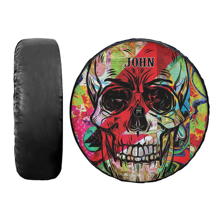 Petthouse | Skull Spare Tire Cover Custom Name Tire Cover Graffiti Skull Tire Wrap Horror Style Car Accessory