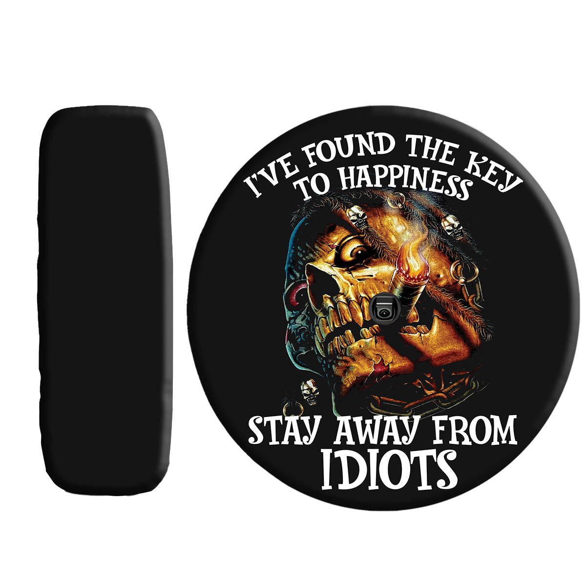 Petthouse | Skull Spare Tire Cover I've Found The Key To Happiness Cover Horror Tire Wrap Halloween Style