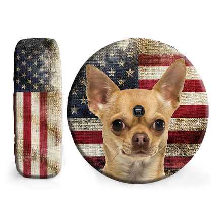 Petthouse | Custom Dog Spare Tire Cover Wheel Cover Dog American Flag Vintage Waterproof Tires Covers