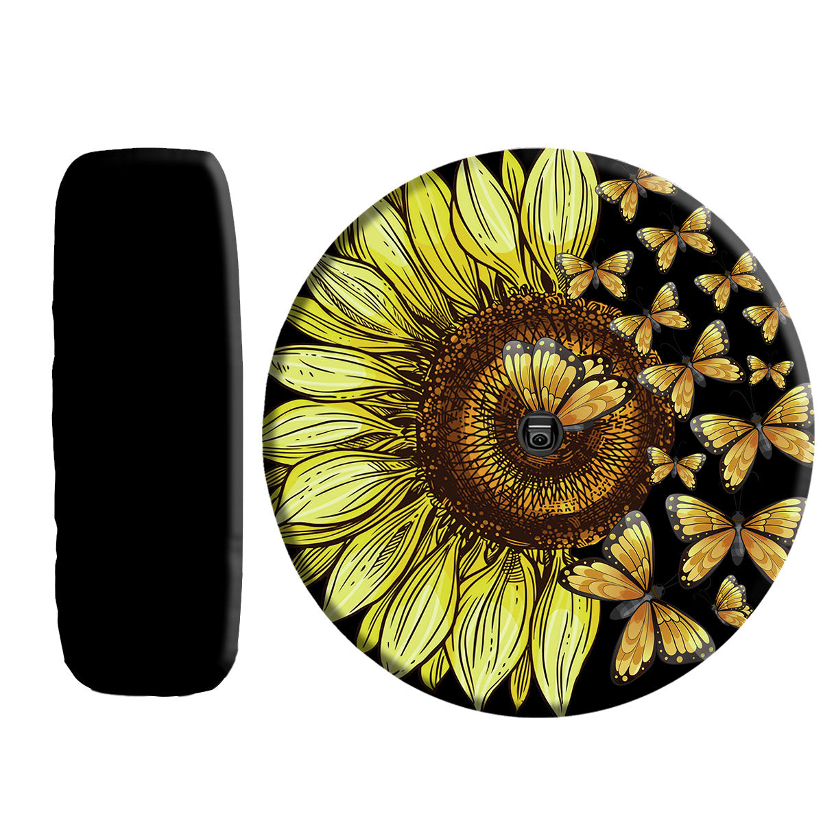 Petthouse | Sunflower Butterflies Spare Tire Cover Yellow Floral Flower Wheel Tire Cover Truck Decoration