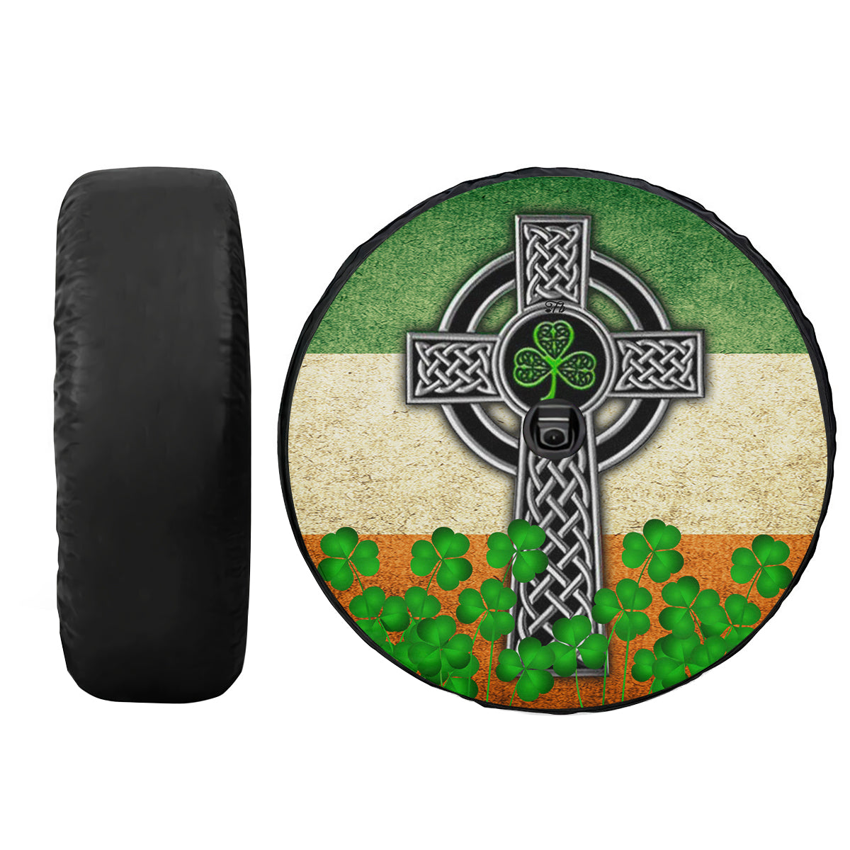 Petthouse | Irish Shamrock St Patricks Day Spare Tire Cover Irish Celtic Cross Flag Decoration Car Decor