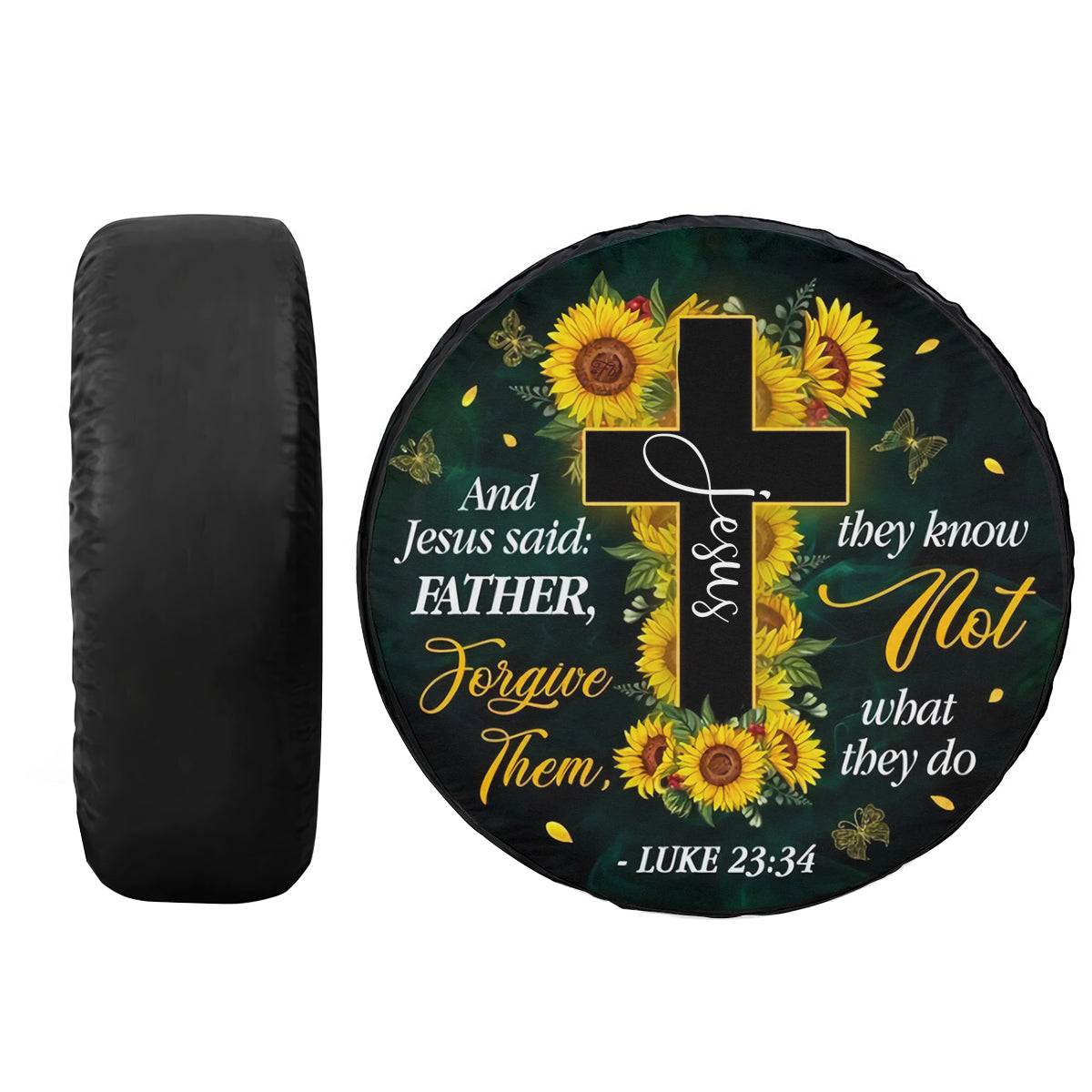 Petthouse | Christ Cross Tire Cover Sunflower Cross Cover Jesus Said Tire Cover Car Decoration