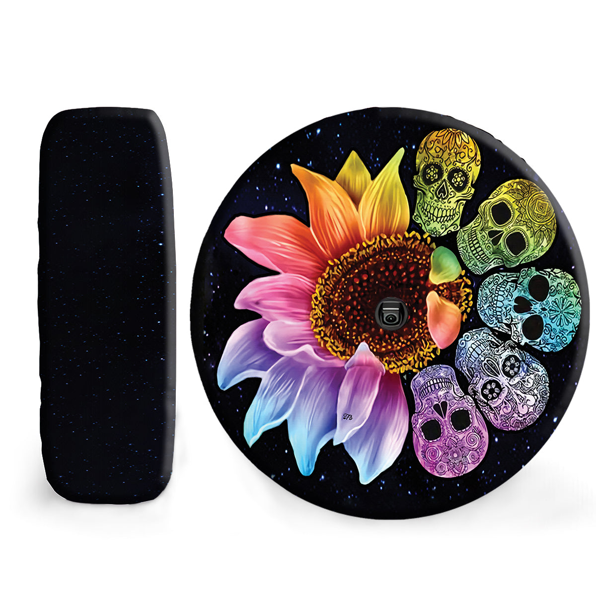 Petthouse | Sunflower Skull Spare Tire Cover Sugar Skull Sunflower Wheel Cover Day Of The Dead