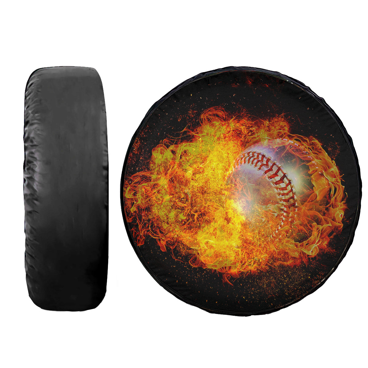 Petthouse | A Flame Baseball Ball Floating In The Air Spare Tire Cover, Softball Player Lovers