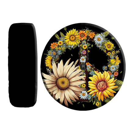 Petthouse | Sunflowers Hippie Peace Sign Spare Tire Cover Flower Floral Car Accessory Truck Decoration