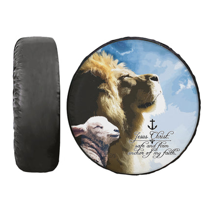 Petthouse | Lion And Lamb Spare Tire Cover, Jesus Christ Anchor Spare Wheel Cover, Christian Gift