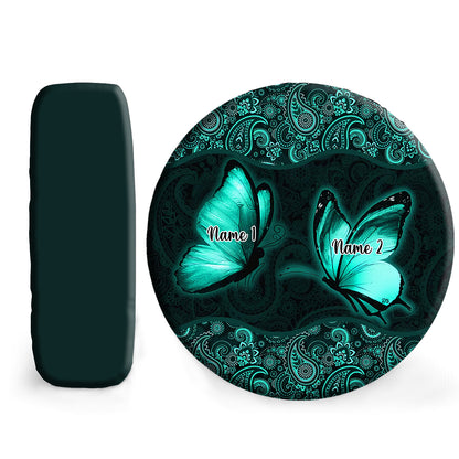 Petthouse | Personalized Turquoise Butterfly Spare Tire Cover Paisley Pattern Decor Car