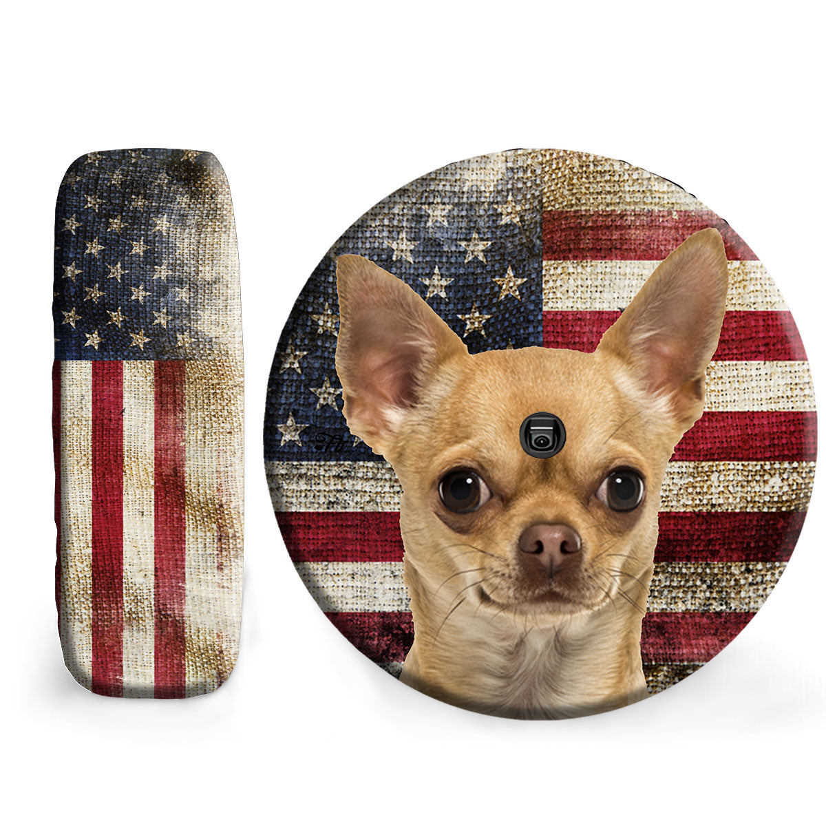 Petthouse | Chihuahua Dog Wheel Tire Covers Burlap American Flag Print Spare Wheel Cover For Independence Day