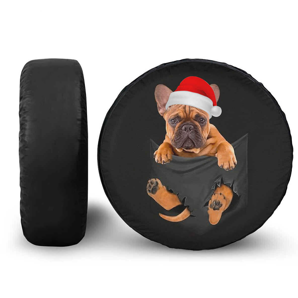 Petthouse | Pug Break Pocket Spare Tire Cover, Puppy Pug Wear Santa Hat, Tire Cover Christmas