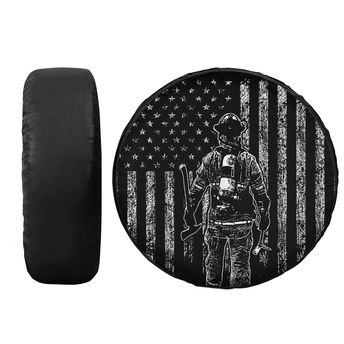 Petthouse | Firefighter American Flag Grunge Spare Tire Cover Firefighter First In Last Out Fireman Gift