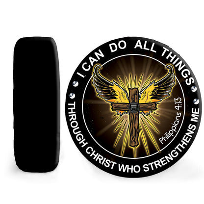 Petthouse | I Can Do All Things Through Christ Tire Cover Christ Cross Angel Wings Tire Cover Catholic Decor