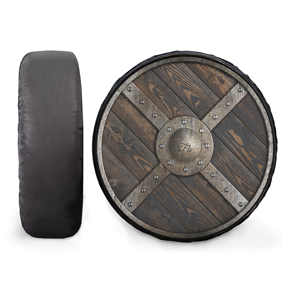 Petthouse | Wooden Medieval Round Shield With Metal Frame And Cross Tire Cover Viking Lovers Gift