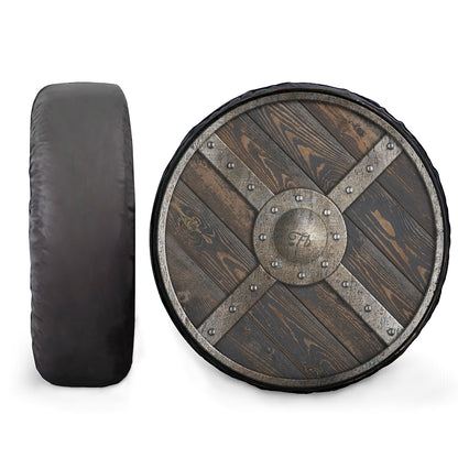 Petthouse | Wooden Medieval Round Shield With Metal Frame And Cross Tire Cover Viking Lovers Gift