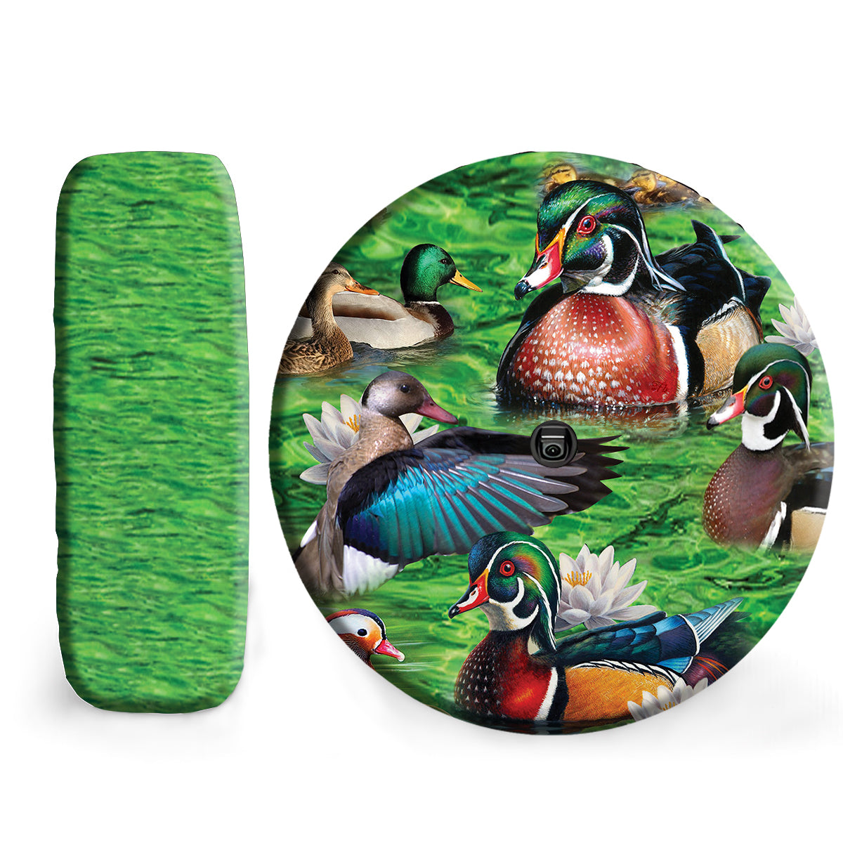 Petthouse | Flying Duck Art Print Spare Tire Cover Duck Floating Lotus Lake Durable Tire Protector For Hunters