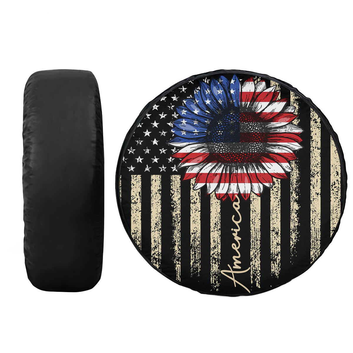 Petthouse | Sunflower American Flag Spare Tire Cover Sunflower Us Flag Vintage American Pride