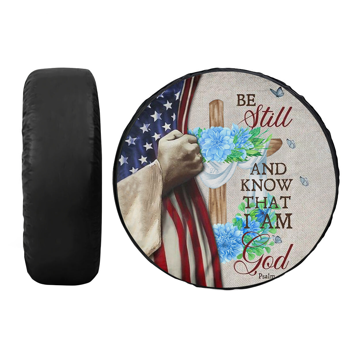 Petthouse | Cross Floral Spare Tire Cover Be Still And Know That I Am God Spare Wheel Cover Christian Gift