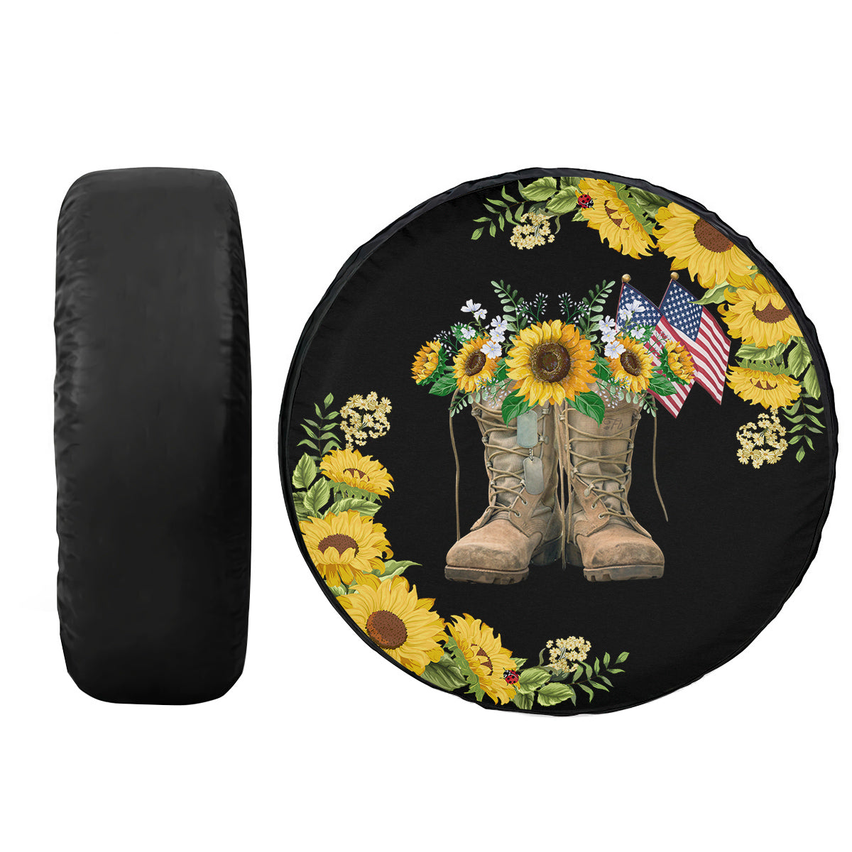 Petthouse | Veteran Boots Sunflower American Flag Spare Tire Cover Veteran Honor The Title American Independence