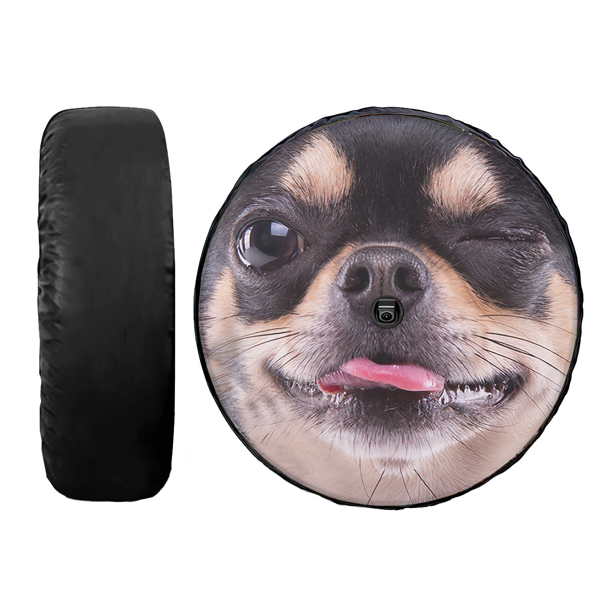 Petthouse | Cute Winking Chihuahua Custom Spare Tire Cover Animal Portrait Waterproof Durable Wheel Cover