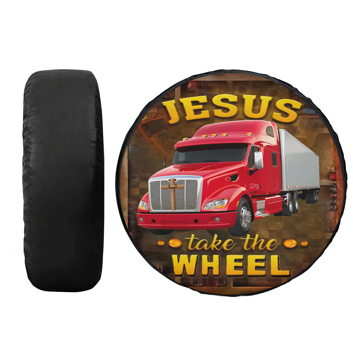 Petthouse | Red Truck Jesus Take The Wheel Spare Tire Cover Trucker Wheel Cover Trucker Gift