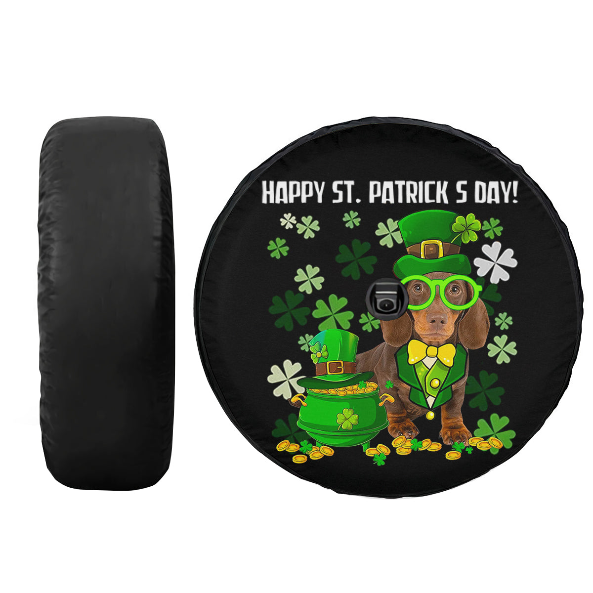 Petthouse | Dachshund Spare Tire Cover Clover Irish Tire Cover Happy St Patrick's Day Tire Cover Car Decor