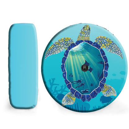 Petthouse | Beautiful Turtle Print Spare Tire Cover Ocean Life Durable Tire Protector Blue Canvas Tire