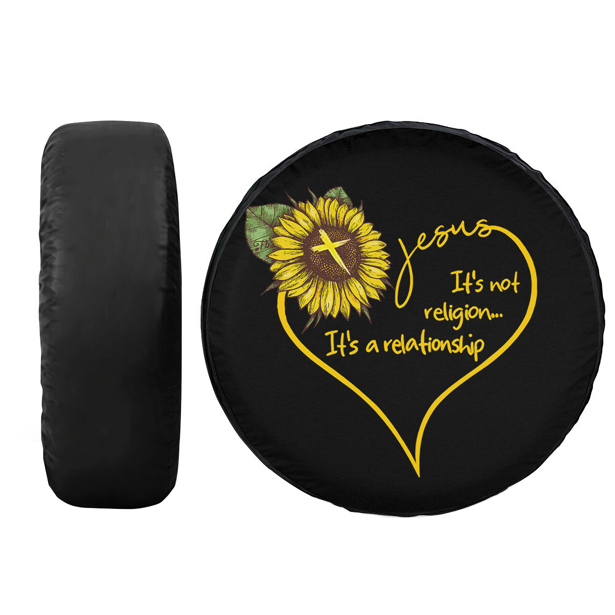 Petthouse | Sunflower Cross Heart Spare Tire Cover Jesus It's Not Religion It's A Relationship