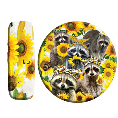 Petthouse | Raccoon Sunflowers Spare Tire Cover Decal Raccoon Floral Flowers Sticker Truck Decoration